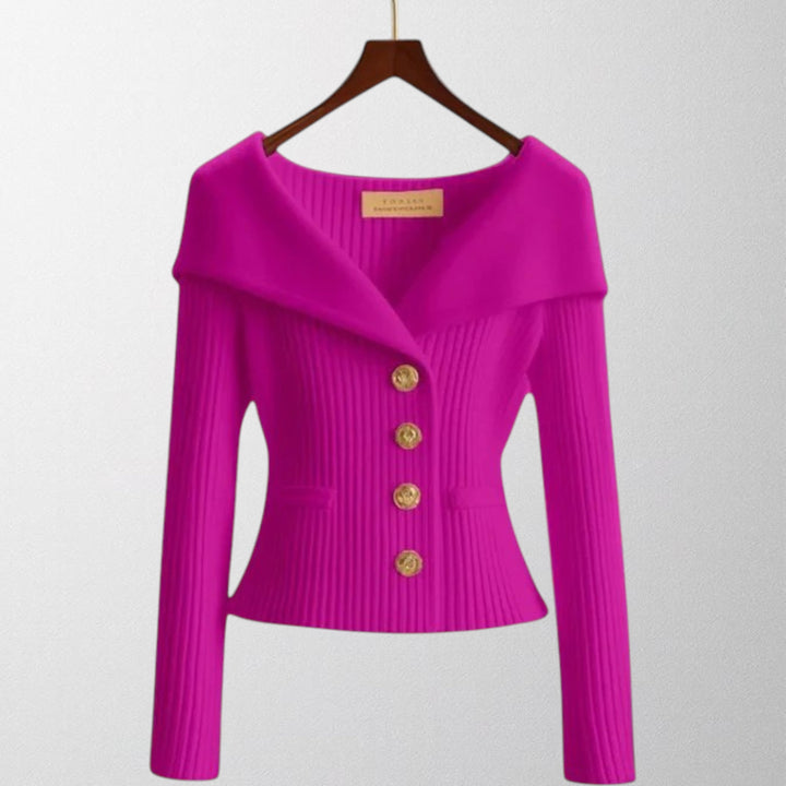 Serena | Elegant Ribbed Cardigan with Golden Buttons