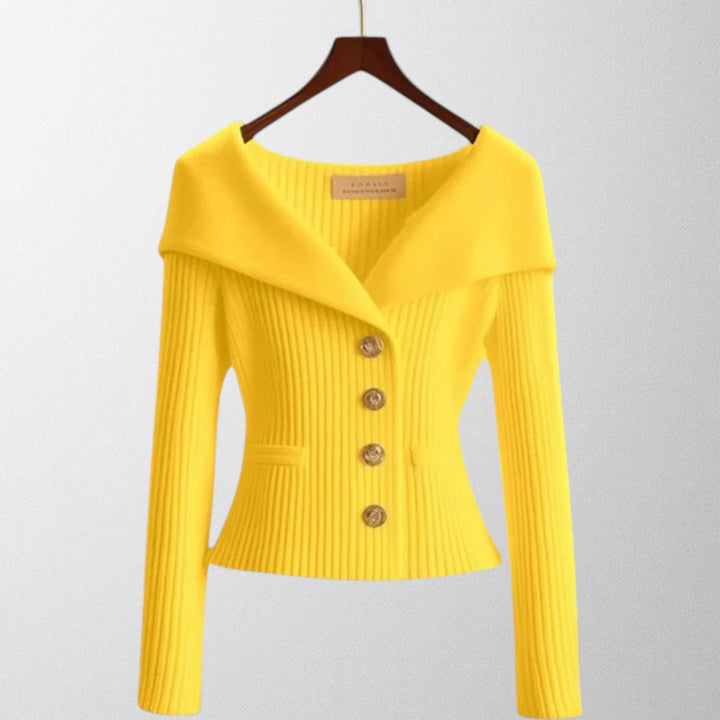 Serena | Elegant Ribbed Cardigan with Golden Buttons