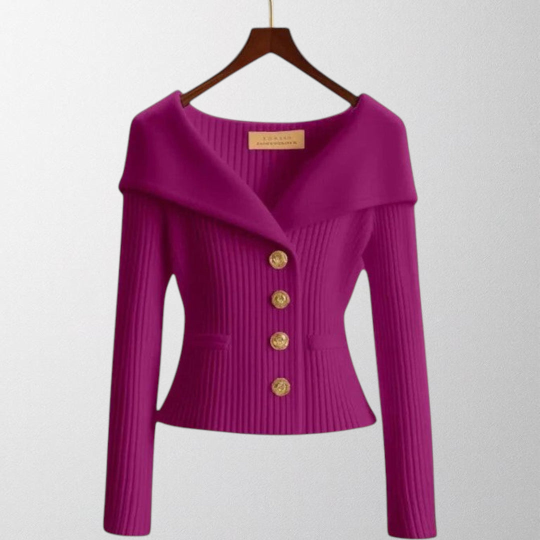 Serena | Elegant Ribbed Cardigan with Golden Buttons