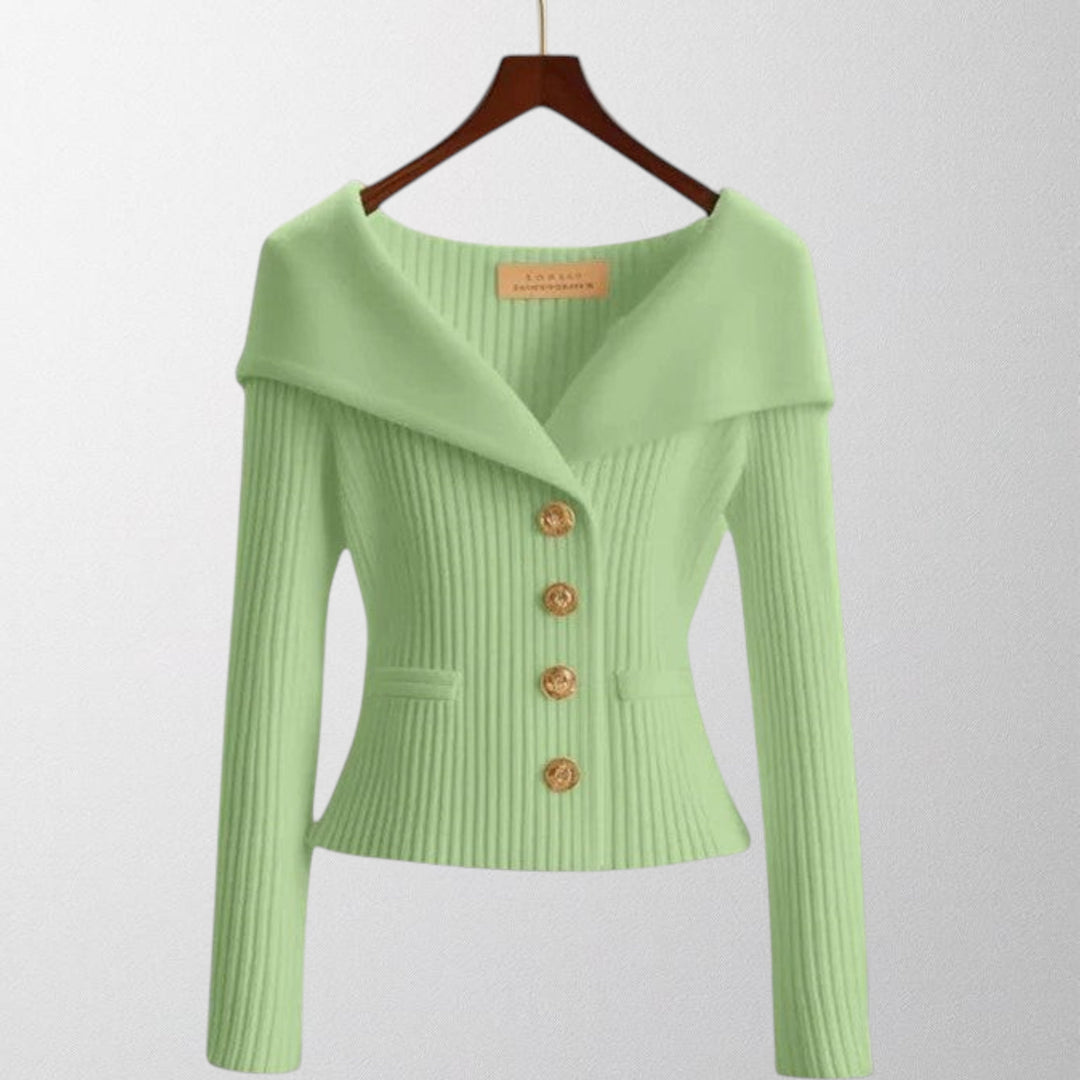 Serena | Elegant Ribbed Cardigan with Golden Buttons