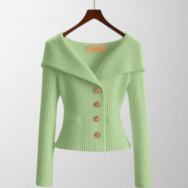 Serena | Elegant Ribbed Cardigan with Golden Buttons