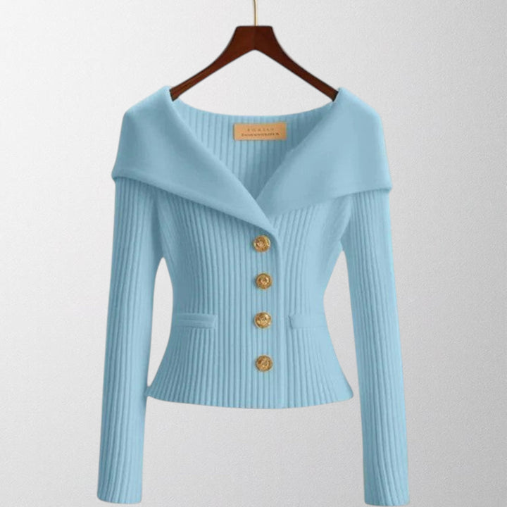 Serena | Elegant Ribbed Cardigan with Golden Buttons