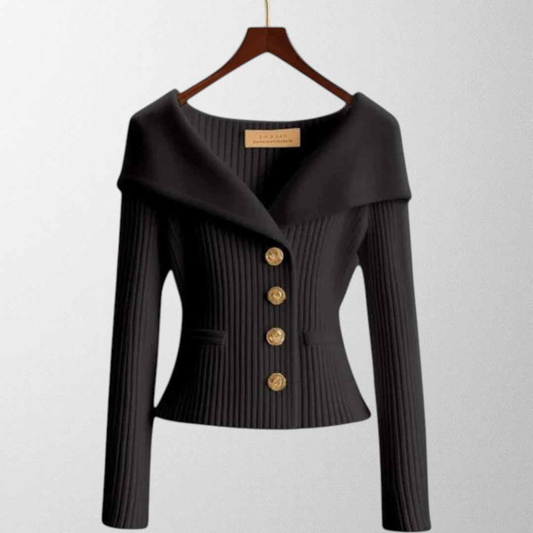 Serena | Elegant Ribbed Cardigan with Golden Buttons