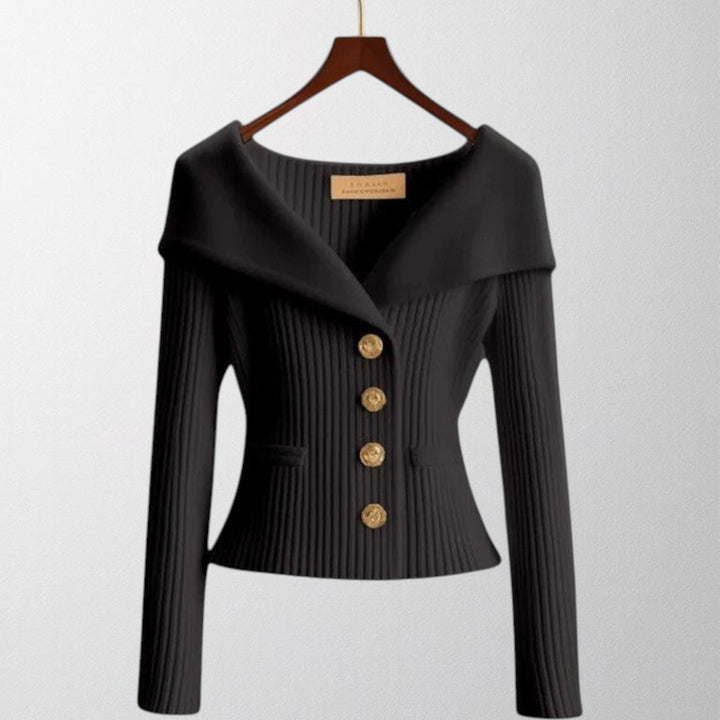 Serena | Elegant Ribbed Cardigan with Golden Buttons