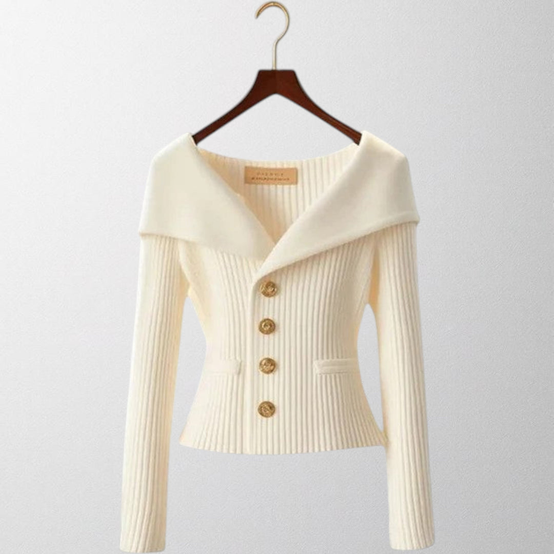 Serena | Elegant Ribbed Cardigan with Golden Buttons