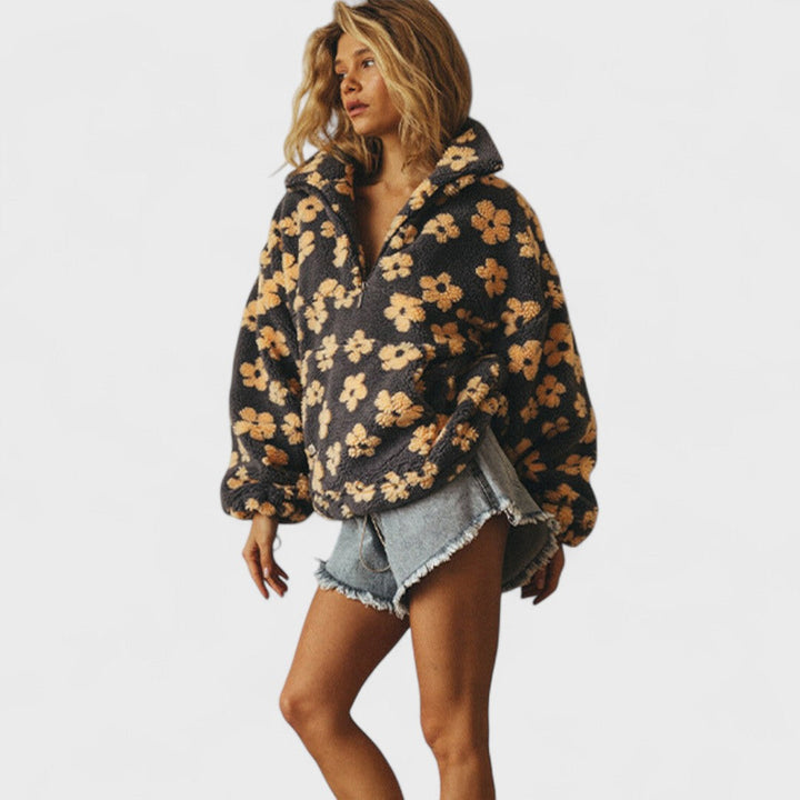 Clara | Flowered Fleece Half-Zip Jacket