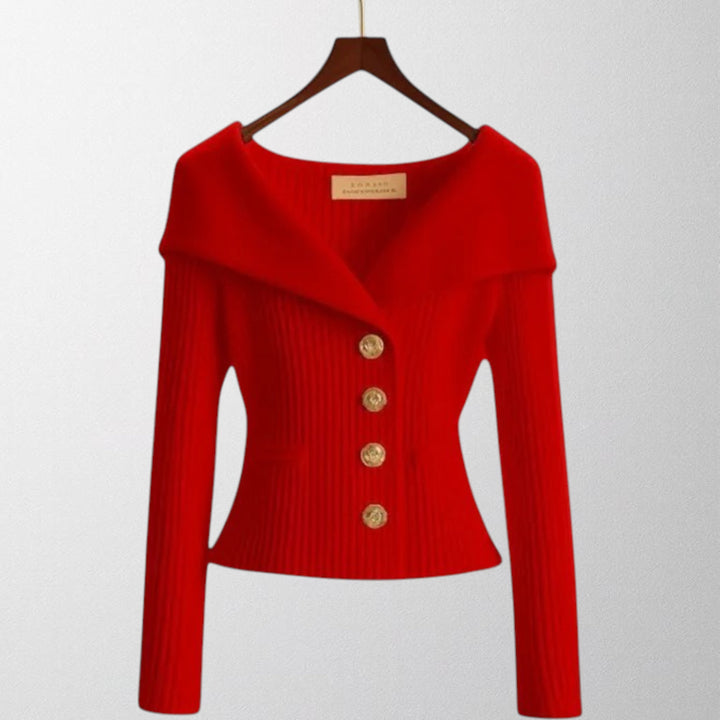 Serena | Elegant Ribbed Cardigan with Golden Buttons
