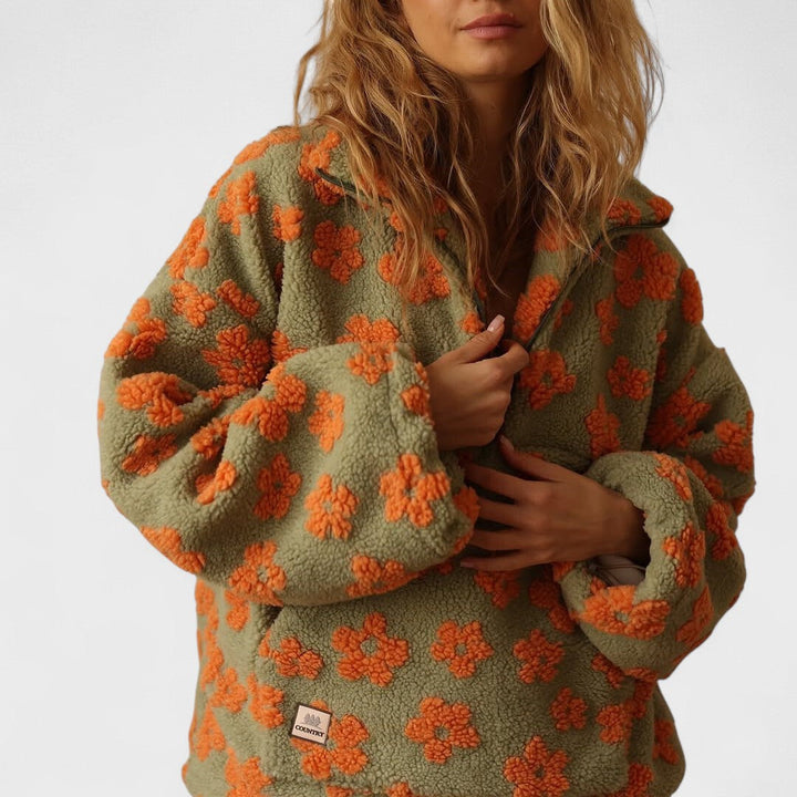 Clara | Flowered Fleece Half-Zip Jacket