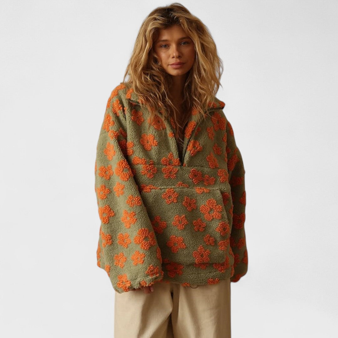 Clara | Flowered Fleece Half-Zip Jacket
