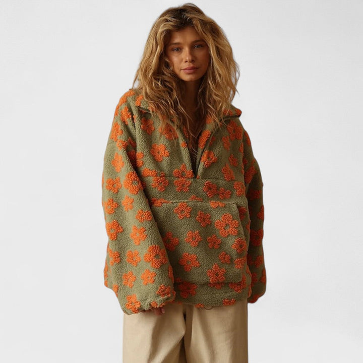 Clara | Flowered Fleece Half-Zip Jacket