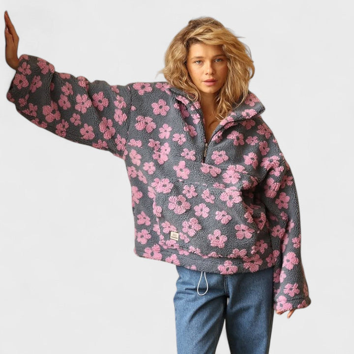 Clara | Flowered Fleece Half-Zip Jacket