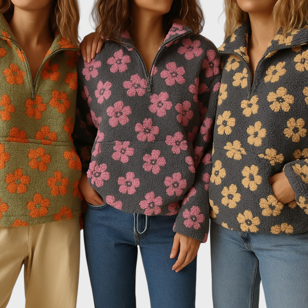 Clara | Flowered Fleece Half-Zip Jacket