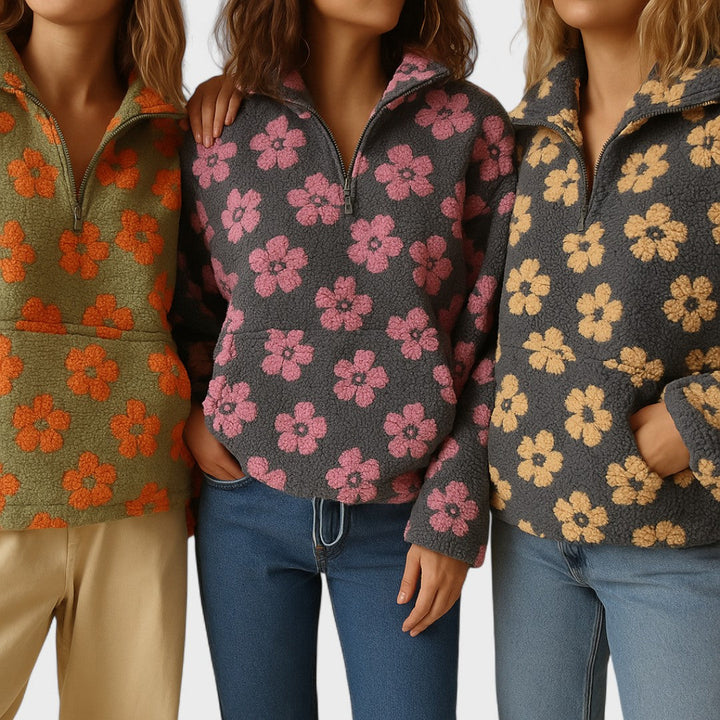Clara | Flowered Fleece Half-Zip Jacket