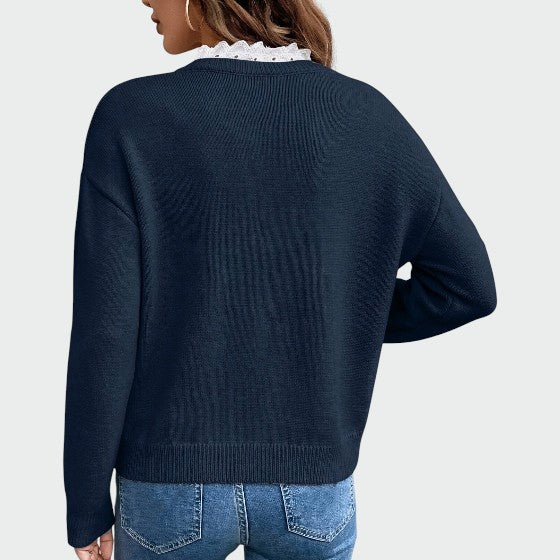 Elina | Lace Trim V-Neck Jumper