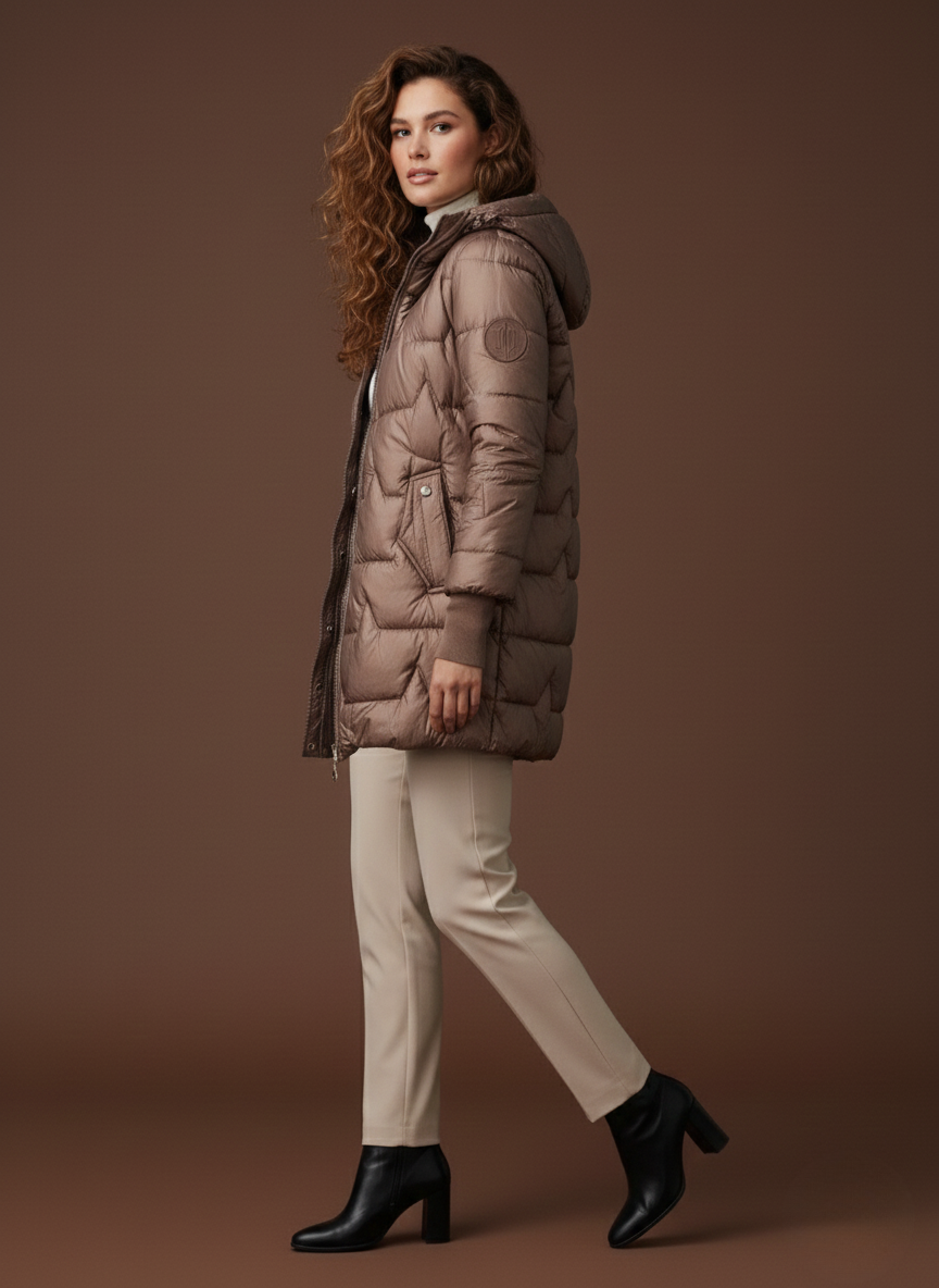 Liora | Chaqueta Acolchada Larga y Cálida con Capucha Plegable