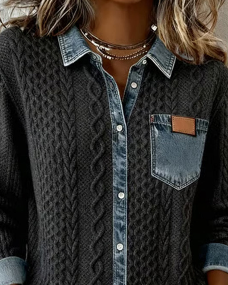 Camila | Camisa de Manga Larga con Detalles Denim