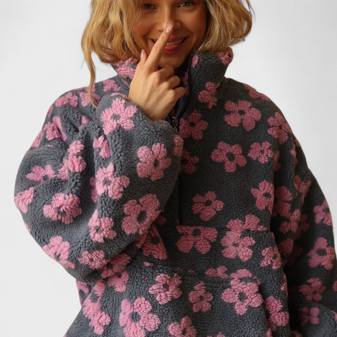 Clara | Chaqueta de Forro Polar con Media Cremallera y Estampado Floral