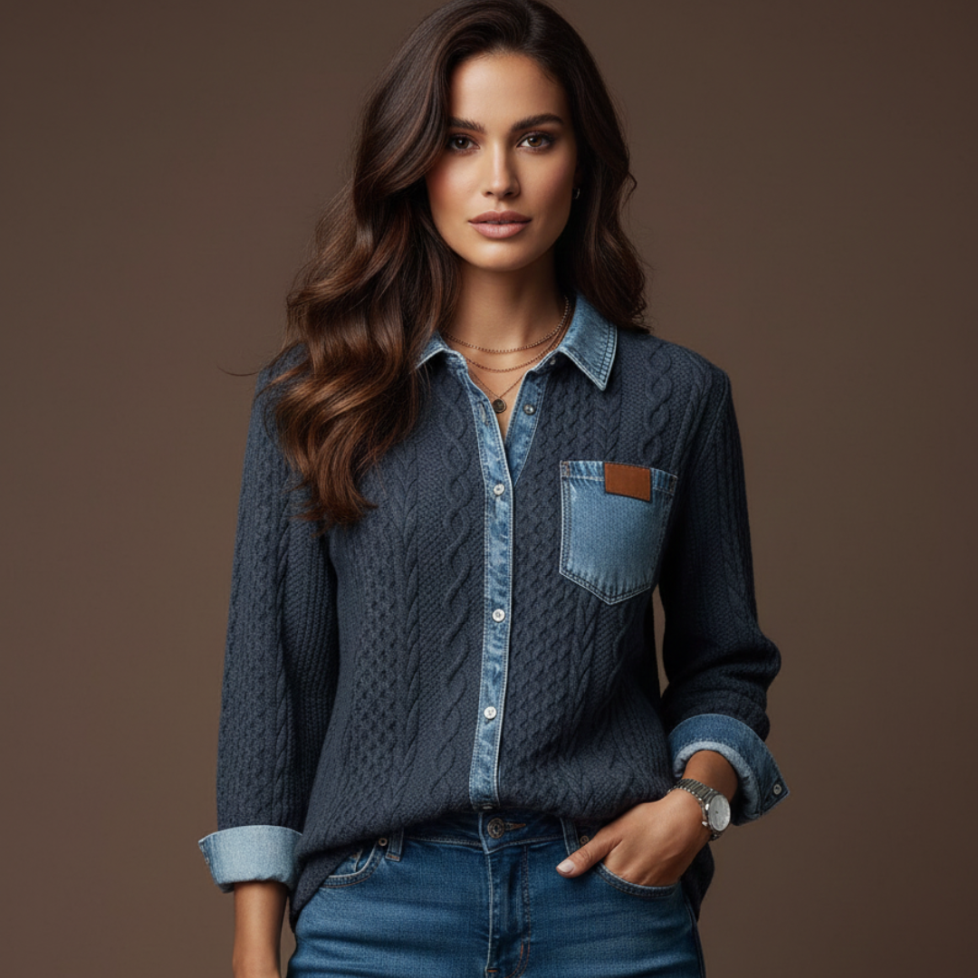 Camila | Camisa de Manga Larga con Detalles Denim