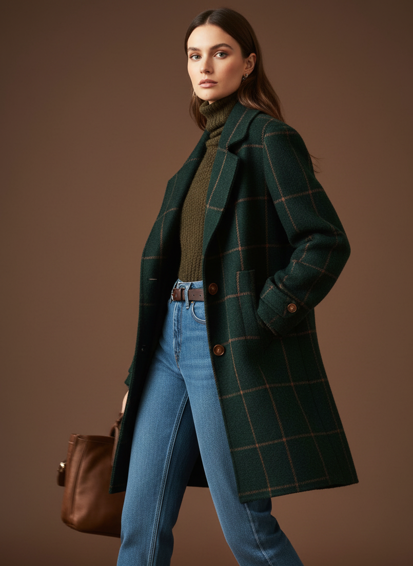 Valeria | Abrigo Elegante de Lana a Cuadros