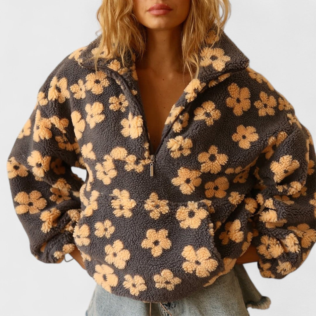 Clara | Chaqueta de Forro Polar con Media Cremallera y Estampado Floral