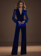 Olivia | Mono largo de terciopelo con escote en V y mangas de tul