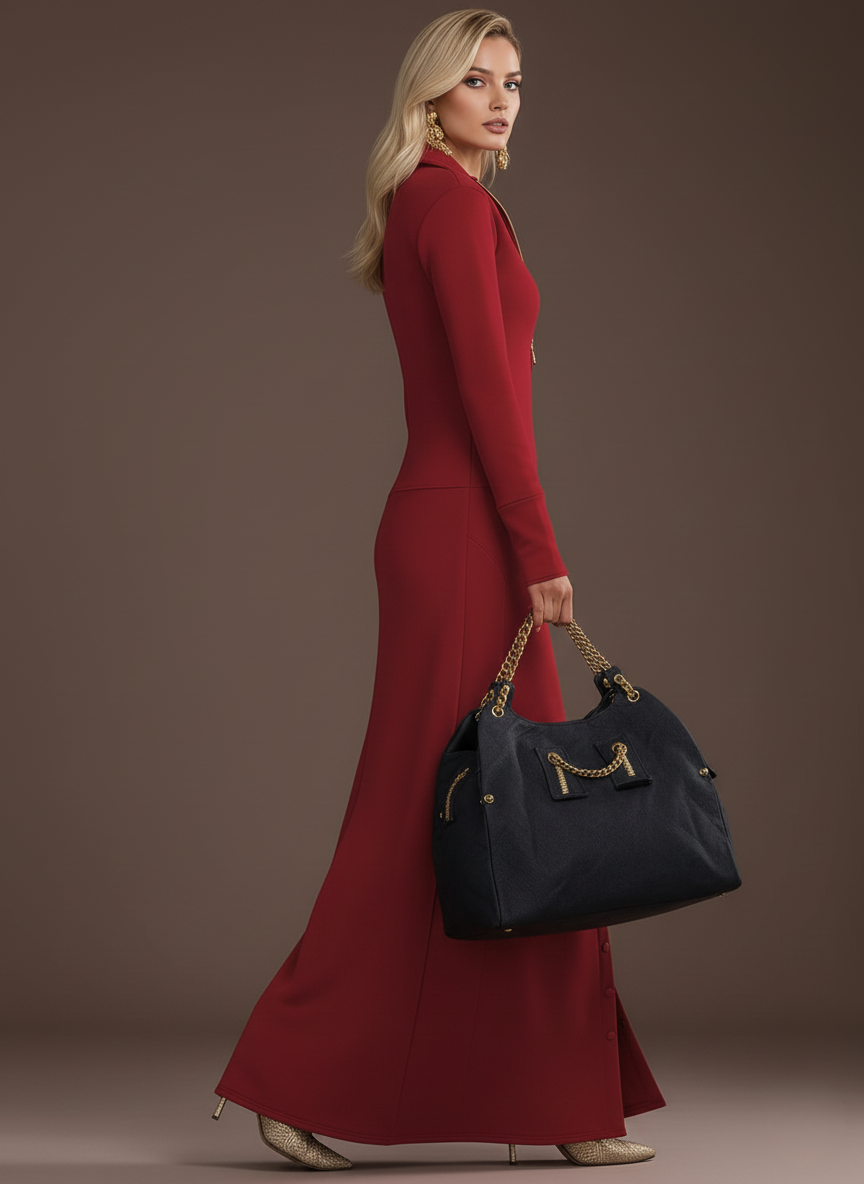 Maria | Vestido Maxi Rosa de Estilo Retro Deportivo con Escote en V