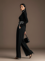 Sara | Set de Top de Cuello Alto con Mangas Largas y Pantalón de Pierna Ancha con Cintura