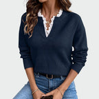 Elina | Suéter con Escote en V y Detalle de Encaje